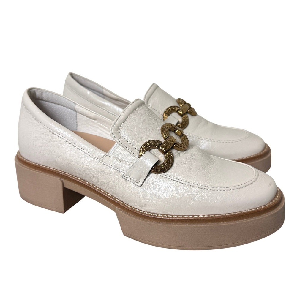 Dolce Vita Platform‎ Loafers Womens 9.5 Ivory Leather Gold Chain Chunky Heel Lug